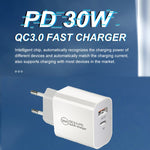 PD30W USB-C / Type-C + QC3.0 USB デュアルポートチャージャー、EUプラグ、USプラグ、AUプラグ