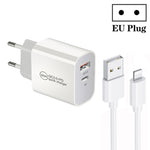PD30W USB-C / Type-C + QC3.0 USB デュアルポートチャージャー 1m USB to 8ピンデータケーブル付き、EUプラグ、USプラグ、AUプラグ