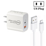 PD30W USB-C / Type-C + QC3.0 USB デュアルポートチャージャー 1m USB to 8ピンデータケーブル付き、EUプラグ、USプラグ、AUプラグ