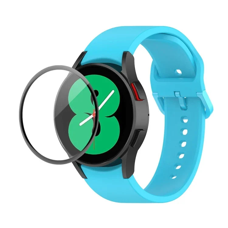 JUNSUNMAY シリコン調節可能ストラップ＋全面カバープラスチックスクリーンプロテクターキット、Samsung Galaxy Watch5 40mm用、Samsung Galaxy Watch4 44mm用、Samsung Galaxy Watch4 40mm用