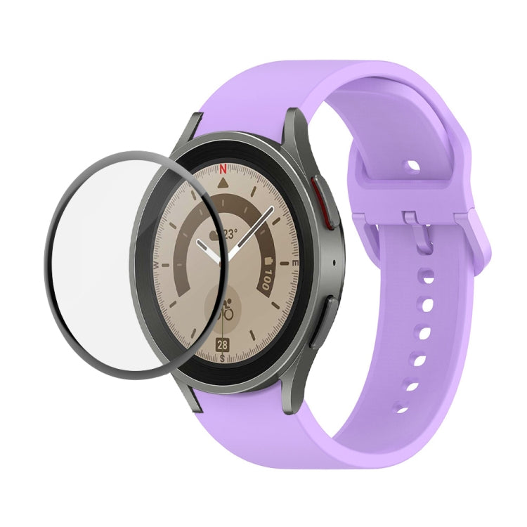 JUNSUNMAY シリコン調整ストラップ + フルカバレッジPMMAスクリーンプロテクターキット Samsung Galaxy Watch6 Classic 43mm用、Samsung Galaxy Watch5 44mm用、Samsung Galaxy Watch5 Pro 45mm用