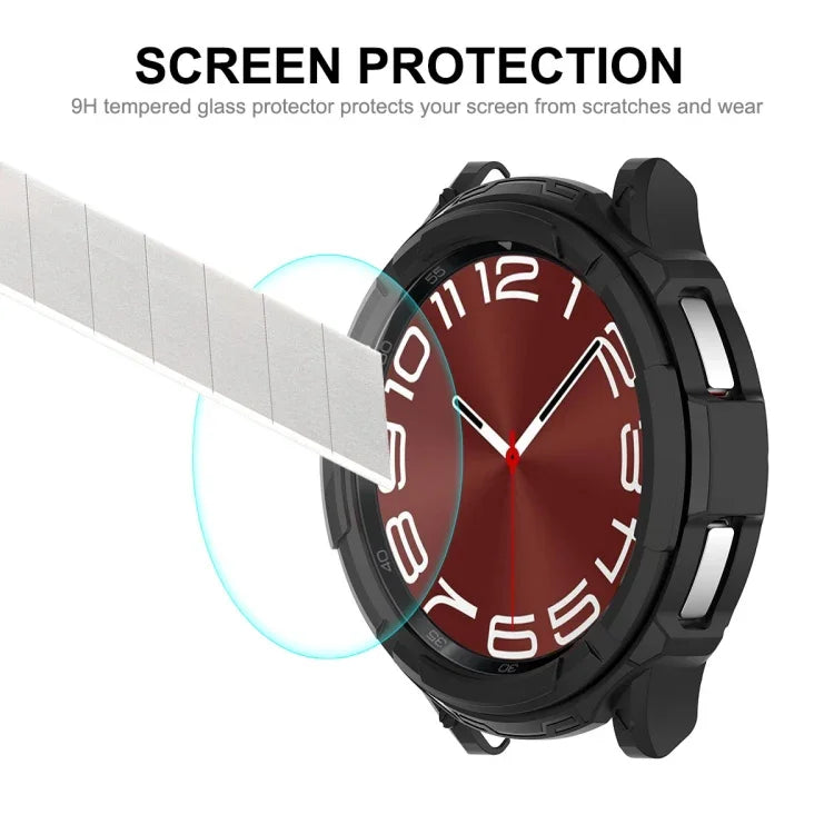 ENKAY ハットプリンス 2イン1 TPU アーマーウォッチケース + 0.2mm 9H 強化ガラススクリーンプロテクター、Samsung Galaxy Watch6 Classic 47mm用、Samsung Galaxy Watch6 Classic 43mm用