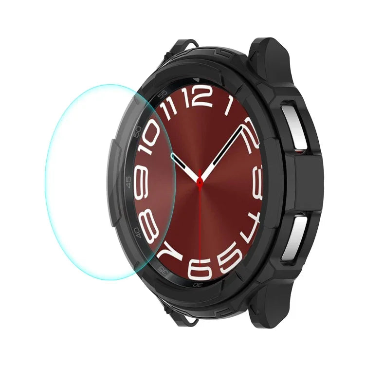 ENKAY ハットプリンス 2イン1 TPU アーマーウォッチケース + 0.2mm 9H 強化ガラススクリーンプロテクター、Samsung Galaxy Watch6 Classic 47mm用、Samsung Galaxy Watch6 Classic 43mm用