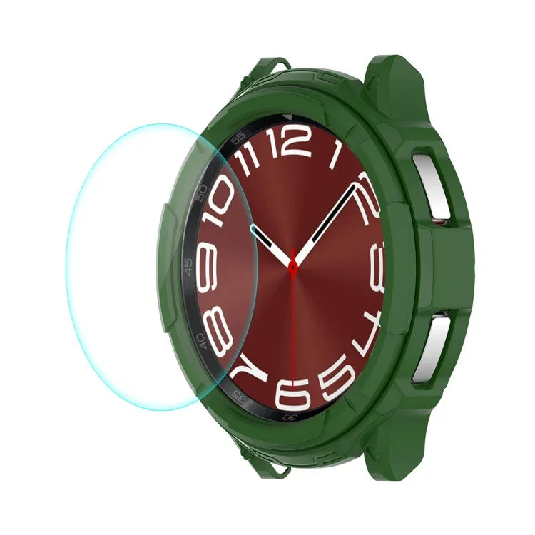 ENKAY ハットプリンス 2イン1 TPU アーマーウォッチケース + 0.2mm 9H 強化ガラススクリーンプロテクター、Samsung Galaxy Watch6 Classic 47mm用、Samsung Galaxy Watch6 Classic 43mm用