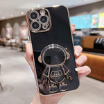 電気めっき宇宙飛行士ホルダーフォンケース、iPhone 17e / 16e用、iPhone 17 Pro Max用、iPhone 17 Pro用、iPhone 17用、iPhone Air用、iPhone 16 Pro Max用、iPhone 16 Pro用、iPhone 16 Plus用