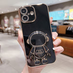電気めっき宇宙飛行士ホルダーフォンケース、iPhone 17e / 16e用、iPhone 17 Pro Max用、iPhone 17 Pro用、iPhone 17用、iPhone Air用、iPhone 16 Pro Max用、iPhone 16 Pro用、iPhone 16 Plus用