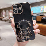 電気めっき宇宙飛行士ホルダーフォンケース、iPhone 17e / 16e用、iPhone 17 Pro Max用、iPhone 17 Pro用、iPhone 17用、iPhone Air用、iPhone 16 Pro Max用、iPhone 16 Pro用、iPhone 16 Plus用