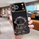 電気めっき宇宙飛行士ホルダーフォンケース、iPhone 17e / 16e用、iPhone 17 Pro Max用、iPhone 17 Pro用、iPhone 17用、iPhone Air用、iPhone 16 Pro Max用、iPhone 16 Pro用、iPhone 16 Plus用