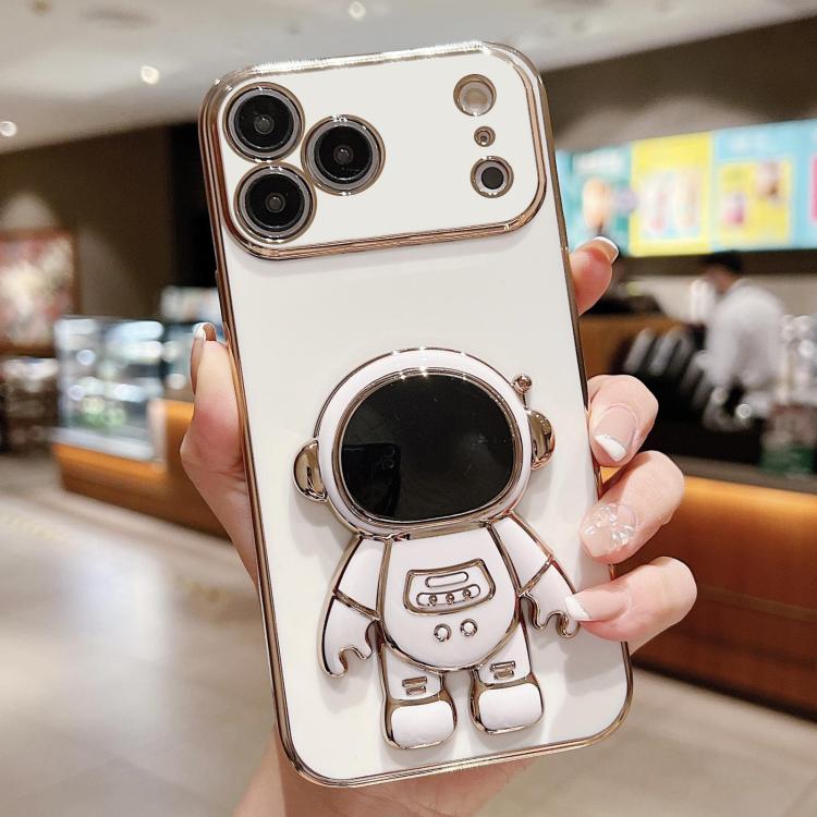 電気めっき宇宙飛行士ホルダーフォンケース、iPhone 17e / 16e用、iPhone 17 Pro Max用、iPhone 17 Pro用、iPhone 17用、iPhone Air用、iPhone 16 Pro Max用、iPhone 16 Pro用、iPhone 16 Plus用
