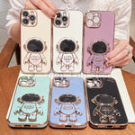 電気めっき宇宙飛行士ホルダーフォンケース、iPhone 17e / 16e用、iPhone 17 Pro Max用、iPhone 17 Pro用、iPhone 17用、iPhone Air用、iPhone 16 Pro Max用、iPhone 16 Pro用、iPhone 16 Plus用