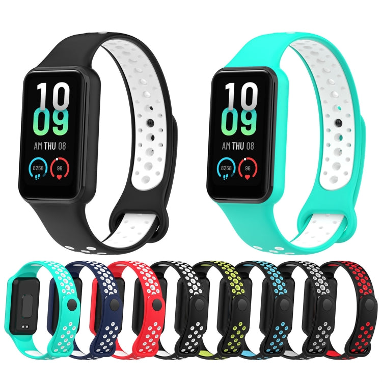 For Xiaomi Smart Band 8 Active Dual Color Breathable Sports Silicone Watch Band, Cyan White, Blue White, Red White, Black White, Black Green, Black Blue, Black Gary, Black Red