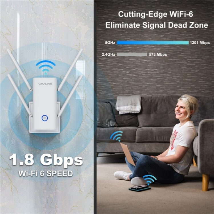WAVLINK WN583AX1 イーサネットポート AX1800 WiFi6 1.8Gbps デュアルバンドWiFiブースター ワイヤレスルーター、EUプラグ