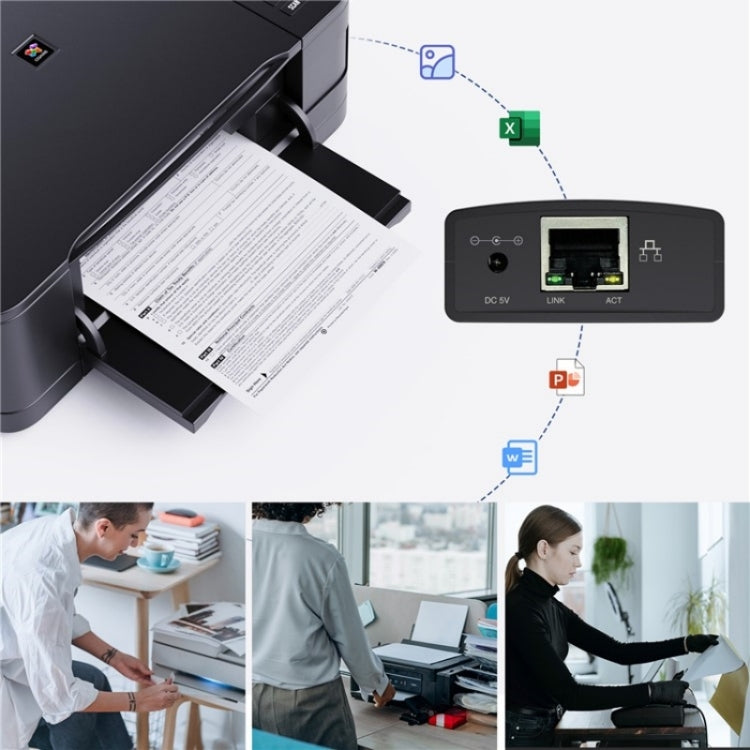 WAVLINK NU72P11 100Mbpsネットワークプリントサーバー USB 2.0ネットワークプリンタ電源アダプター、USプラグ、UKプラグ、EUプラグ、AUプラグ