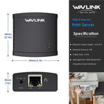 WAVLINK NU72P11 100Mbpsネットワークプリントサーバー USB 2.0ネットワークプリンタ電源アダプター、USプラグ、UKプラグ、EUプラグ、AUプラグ