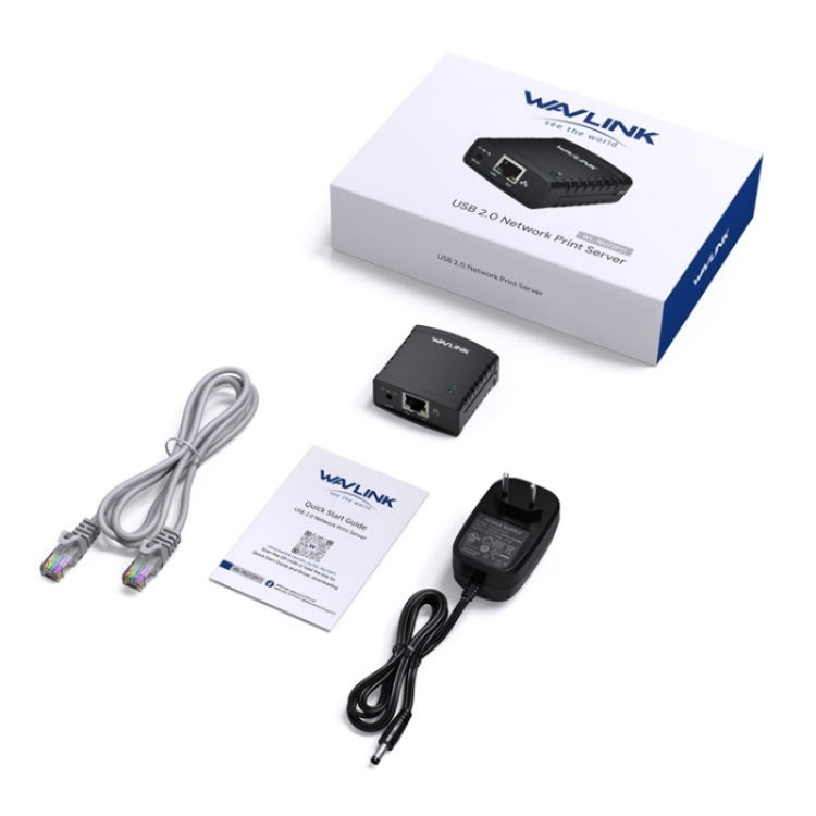 WAVLINK NU72P11 100Mbpsネットワークプリントサーバー USB 2.0ネットワークプリンタ電源アダプター、USプラグ、UKプラグ、EUプラグ、AUプラグ