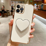 電気めっきラブハートホルダー TPU iPhoneケース、iPhone 14 Pro Max 用、iPhone SE 2022 / 2020 / 7 / 8 用、iPhone 13 Pro Max 用、iPhone 13 Pro 用、iPhone 13 用、iPhone 13 mini 用、iPhone 12 用、iPhone 12 Pro Max 用