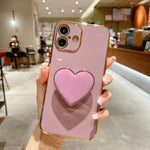 電気めっきラブハートホルダー TPU iPhoneケース、iPhone 17e / 16e 用、iPhone 17 Pro Max 用、iPhone 17 Pro 用、iPhone 17 用、iPhone Air 用、iPhone 16 Pro Max 用、iPhone 16 Pro 用、iPhone 16 Plus 用