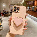 電気めっきラブハートホルダー TPU iPhoneケース、iPhone 17e / 16e 用、iPhone 17 Pro Max 用、iPhone 17 Pro 用、iPhone 17 用、iPhone Air 用、iPhone 16 Pro Max 用、iPhone 16 Pro 用、iPhone 16 Plus 用