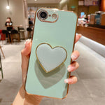 電気めっきラブハートホルダー TPU iPhoneケース、iPhone 17e / 16e 用、iPhone 17 Pro Max 用、iPhone 17 Pro 用、iPhone 17 用、iPhone Air 用、iPhone 16 Pro Max 用、iPhone 16 Pro 用、iPhone 16 Plus 用