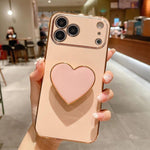 電気めっきラブハートホルダー TPU iPhoneケース、iPhone 17e / 16e 用、iPhone 17 Pro Max 用、iPhone 17 Pro 用、iPhone 17 用、iPhone Air 用、iPhone 16 Pro Max 用、iPhone 16 Pro 用、iPhone 16 Plus 用