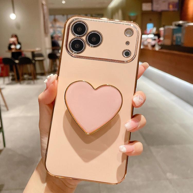 電気めっきラブハートホルダー TPU iPhoneケース、iPhone 17e / 16e 用、iPhone 17 Pro Max 用、iPhone 17 Pro 用、iPhone 17 用、iPhone Air 用、iPhone 16 Pro Max 用、iPhone 16 Pro 用、iPhone 16 Plus 用