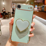 電気めっきラブハートホルダー TPU iPhoneケース、iPhone 17e / 16e 用、iPhone 17 Pro Max 用、iPhone 17 Pro 用、iPhone 17 用、iPhone Air 用、iPhone 16 Pro Max 用、iPhone 16 Pro 用、iPhone 16 Plus 用