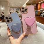 電気めっきラブハートホルダー TPU iPhoneケース、iPhone 17e / 16e 用、iPhone 17 Pro Max 用、iPhone 17 Pro 用、iPhone 17 用、iPhone Air 用、iPhone 16 Pro Max 用、iPhone 16 Pro 用、iPhone 16 Plus 用