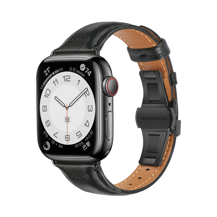 無地レザーバタフライバックルウォッチバンド、Apple Watch SE 2023 44mm用、Apple Watch SE 2023 40mm用、Apple Watch Ultra 2 49mm用、Apple Watch Series 9 45mm用