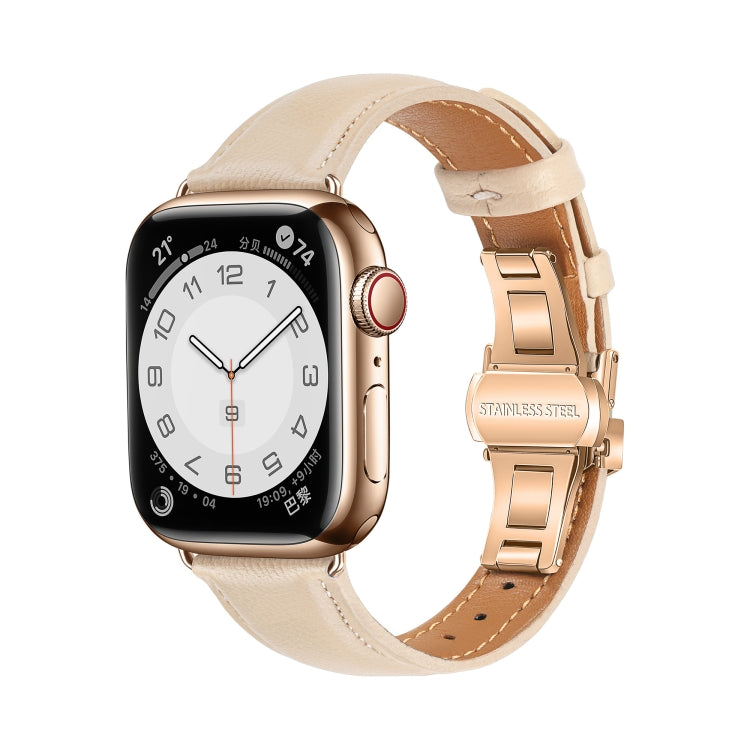 無地レザーバタフライバックルウォッチバンド、Apple Watch SE 2023 44mm用、Apple Watch SE 2023 40mm用、Apple Watch Ultra 2 49mm用、Apple Watch Series 9 45mm用