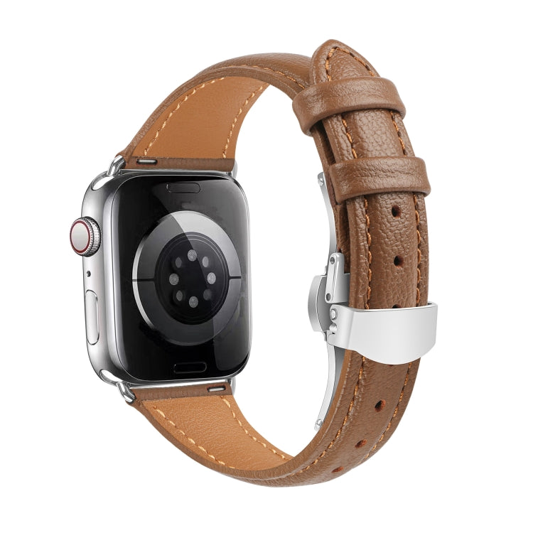Plain Leather Butterfly Buckle Watch Band, For Apple Watch Series 9 41mm, For Apple Watch Ultra 49mm, For Apple Watch Series 8 41mm, For Apple Watch Series 8 45mm
