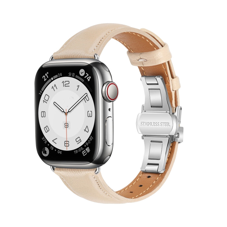 無地レザーバタフライバックルウォッチバンド、Apple Watch SE 2022 40mm用、Apple Watch SE 2022 44mm用、Apple Watch Series 7 41mm用、Apple Watch Series 7 45mm用