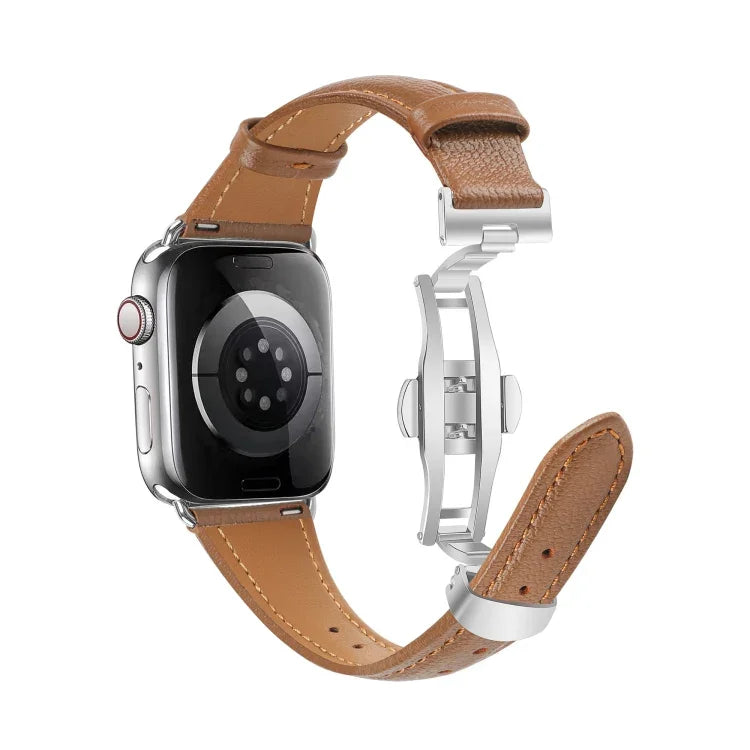 プレーンレザーバタフライバックルウォッチバンド、Apple Watch Series 4 44mm用、Apple Watch Series 4 40mm用、Apple Watch Series 3 38mm用、Apple Watch Series 3 42mm用