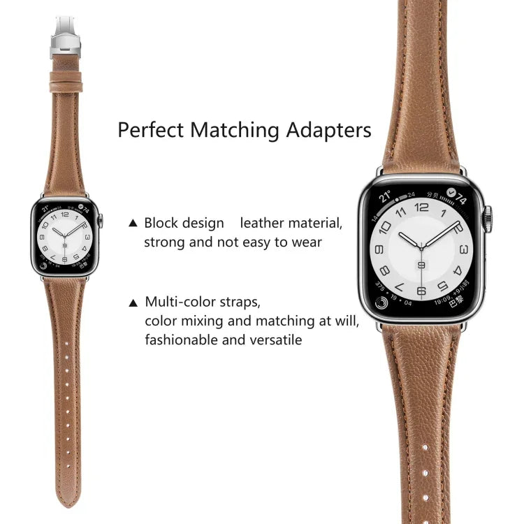 プレーンレザーバタフライバックルウォッチバンド、Apple Watch Series 4 44mm用、Apple Watch Series 4 40mm用、Apple Watch Series 3 38mm用、Apple Watch Series 3 42mm用