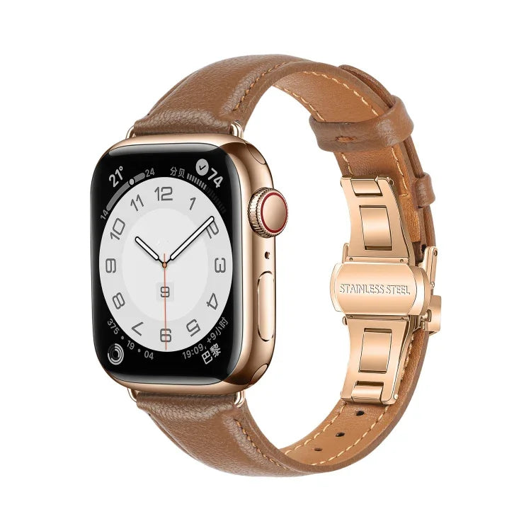 プレーンレザーバタフライバックルウォッチバンド、Apple Watch Series 4 44mm用、Apple Watch Series 4 40mm用、Apple Watch Series 3 38mm用、Apple Watch Series 3 42mm用