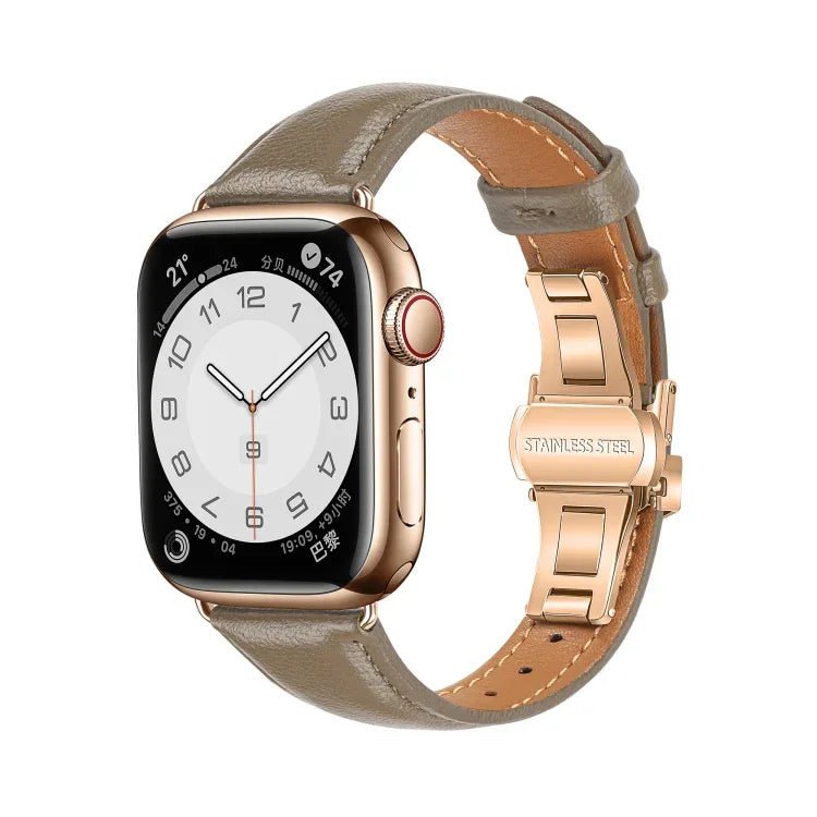 プレーンレザーバタフライバックルウォッチバンド、Apple Watch Series 4 44mm用、Apple Watch Series 4 40mm用、Apple Watch Series 3 38mm用、Apple Watch Series 3 42mm用