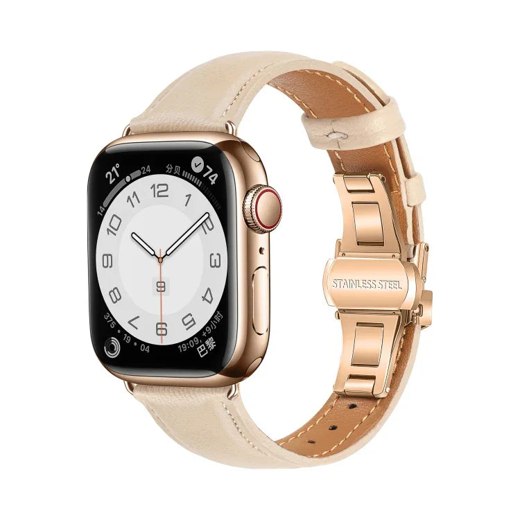 プレーンレザーバタフライバックルウォッチバンド、Apple Watch Series 4 44mm用、Apple Watch Series 4 40mm用、Apple Watch Series 3 38mm用、Apple Watch Series 3 42mm用