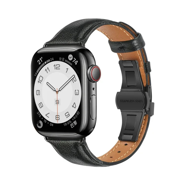 プレーンレザーバタフライバックルウォッチバンド、Apple Watch Series 4 44mm用、Apple Watch Series 4 40mm用、Apple Watch Series 3 38mm用、Apple Watch Series 3 42mm用