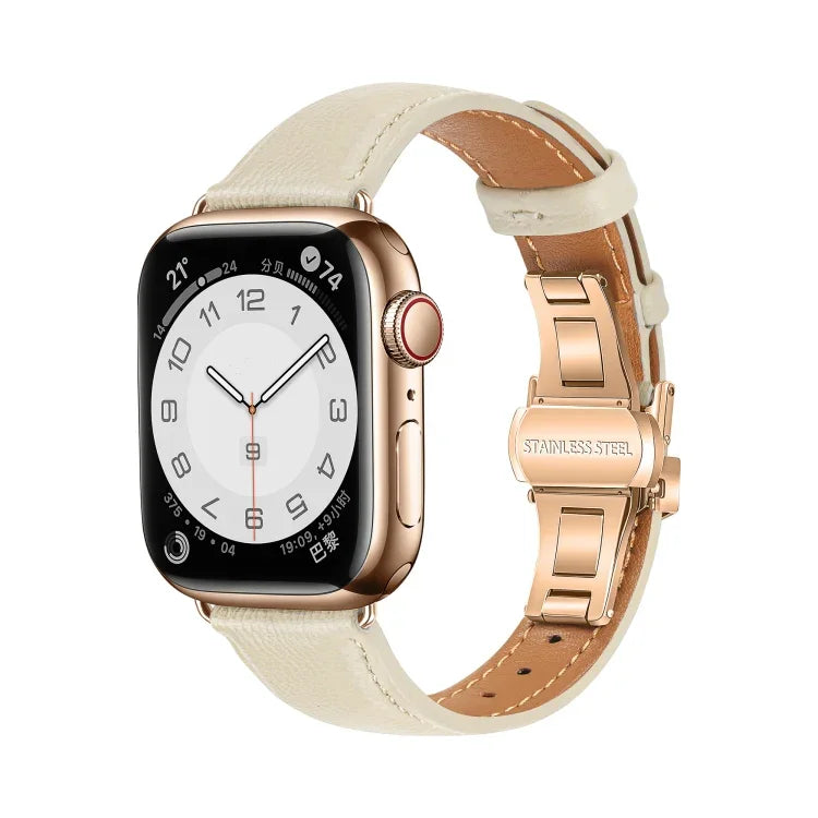 プレーンレザーバタフライバックルウォッチバンド、Apple Watch Series 4 44mm用、Apple Watch Series 4 40mm用、Apple Watch Series 3 38mm用、Apple Watch Series 3 42mm用