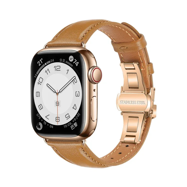 プレーンレザーバタフライバックルウォッチバンド、Apple Watch Series 4 44mm用、Apple Watch Series 4 40mm用、Apple Watch Series 3 38mm用、Apple Watch Series 3 42mm用