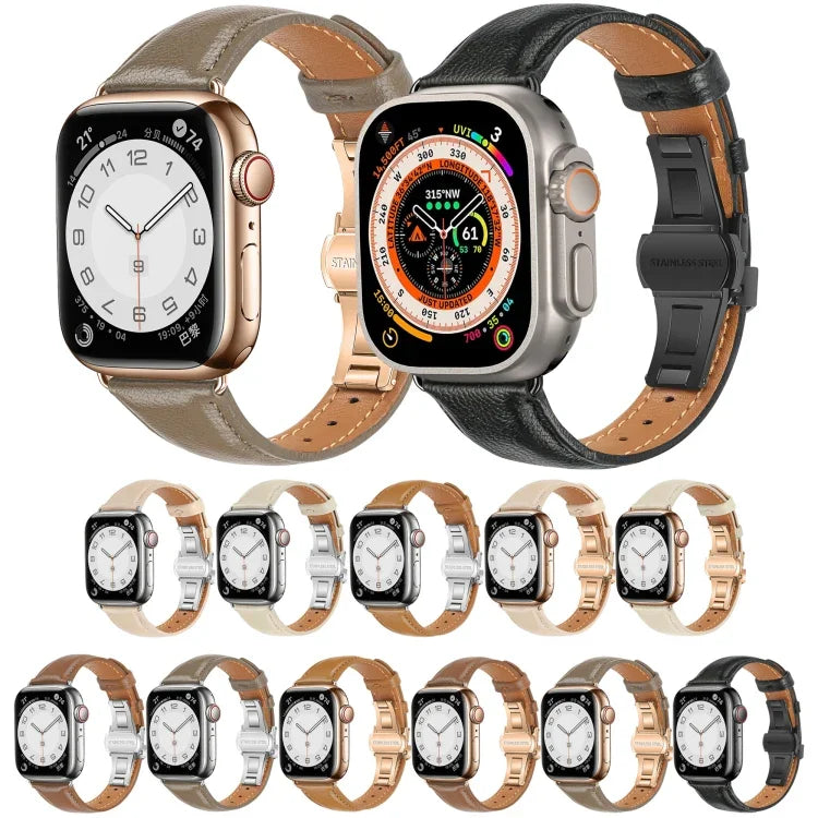 プレーンレザーバタフライバックルウォッチバンド、Apple Watch Series 4 44mm用、Apple Watch Series 4 40mm用、Apple Watch Series 3 38mm用、Apple Watch Series 3 42mm用