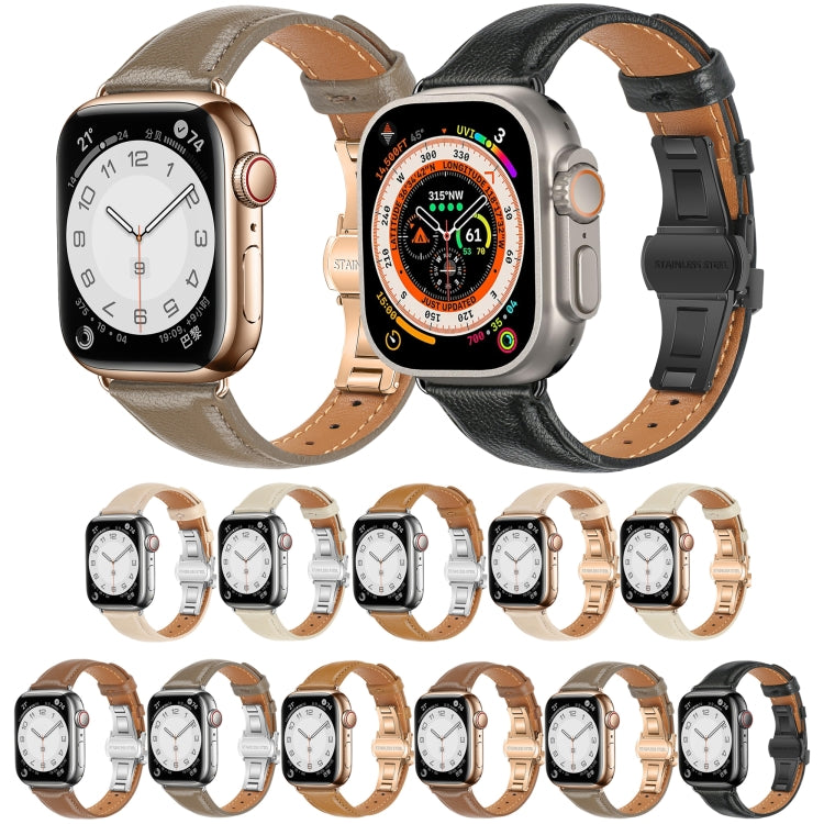 無地レザーバタフライバックルウォッチバンド、Apple Watch SE 2022 40mm用、Apple Watch SE 2022 44mm用、Apple Watch Series 7 41mm用、Apple Watch Series 7 45mm用
