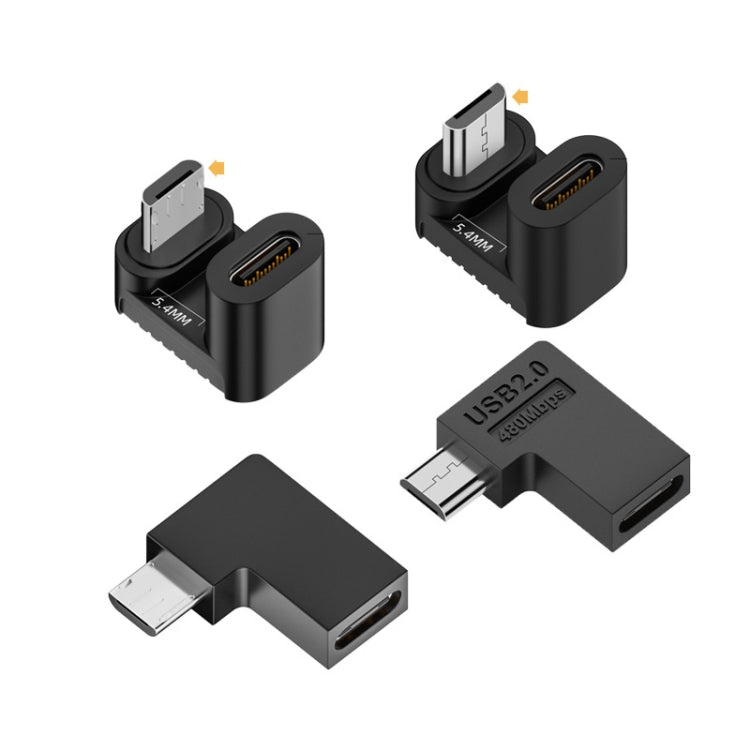 Type-CメスからマイクロUSBオスアダプター データ充電伝送、Type-CメスからマイクロオスU字型後ろ、Type-CメスからマイクロオスU字型前、Type-Cメスからマイクロオス右曲げ、Type-Cメスからマイクロオス左曲げ