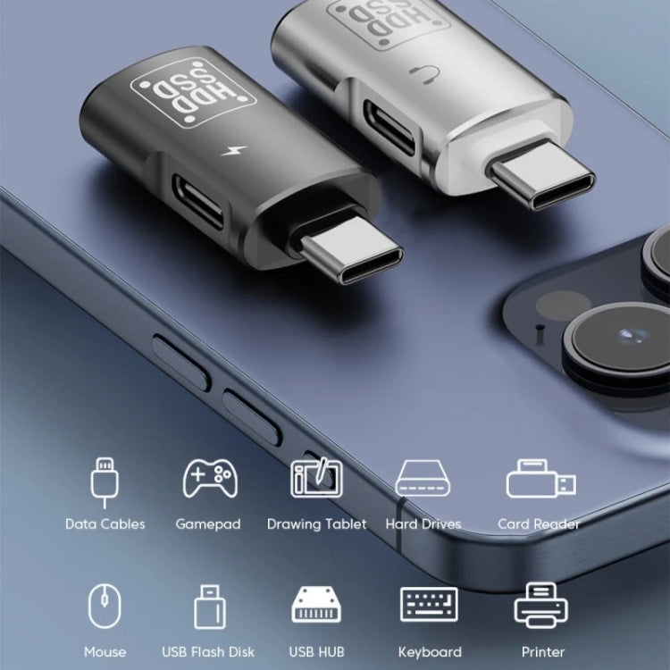 JS-109 USB-C / Type-C から Type-C + USB 3.0 コンバーター OTGアダプター デジタルヘッドセットとUディスク用、Type-C から Type-C + USB