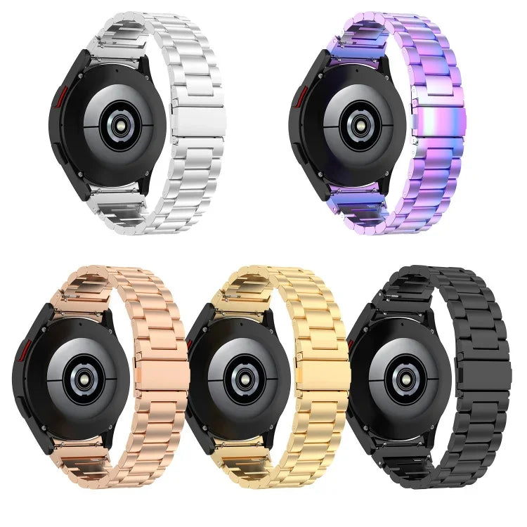 三連ビーズステンレススチールメタルウォッチストラップ、Samsung Galaxy Watch Ultra 47mm / Ultra 2025用、Samsung Galaxy Watch FE 40mm用、Samsung Galaxy Watch 7 40 / 44mm用