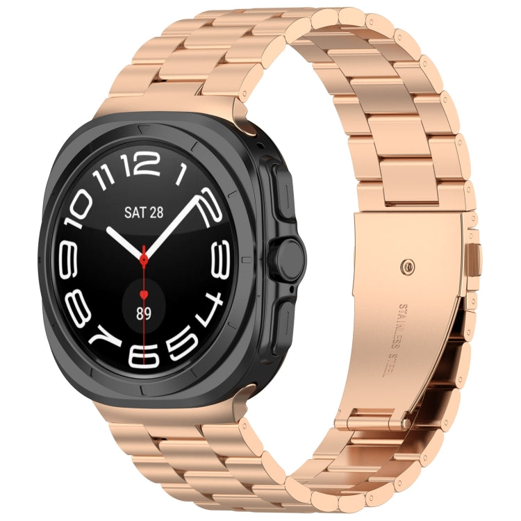For Samsung Galaxy Watch Ultra 47mm Three Beads Stainless Steel Metal Watch Band, Silver, Black, Gold, Rose Gold