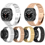 For Samsung Galaxy Watch Ultra 47mm Three Beads Stainless Steel Metal Watch Band, Silver, Black, Gold, Rose Gold