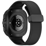 For Samsung Galaxy Watch Ultra 47mm Magnetic Folding Buckle Silicone Leather Watch Band, Black, Gray, Orange, Green, Light Brown, Dark Blue
