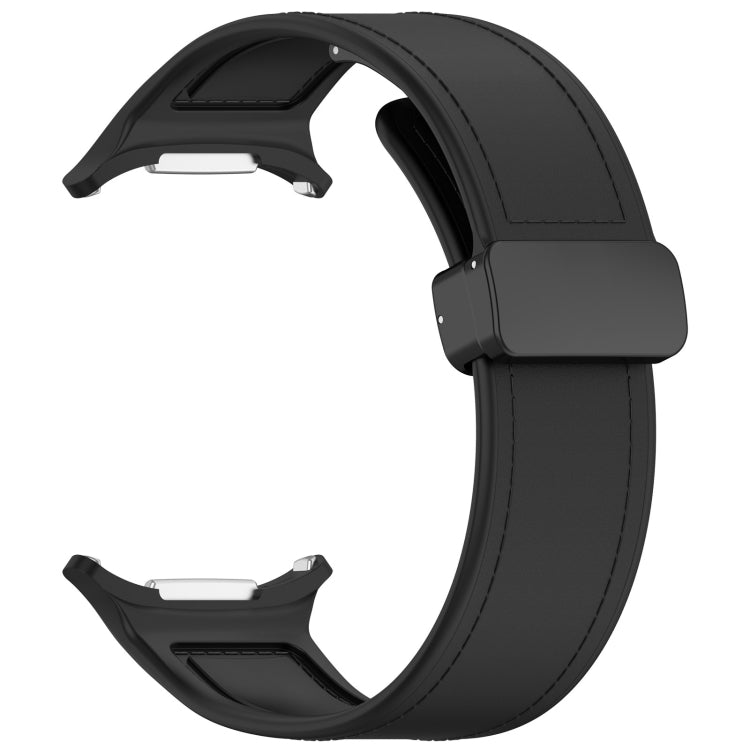 For Samsung Galaxy Watch Ultra 47mm Magnetic Folding Buckle Silicone Leather Watch Band, Black, Gray, Orange, Green, Light Brown, Dark Blue