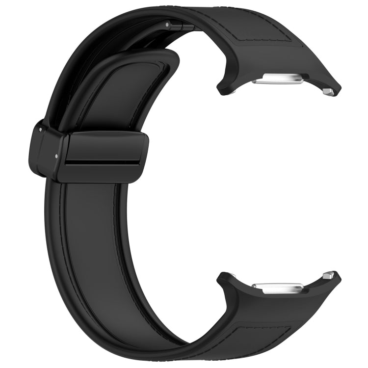 For Samsung Galaxy Watch Ultra 47mm Magnetic Folding Buckle Silicone Leather Watch Band, Black, Gray, Orange, Green, Light Brown, Dark Blue