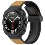 For Samsung Galaxy Watch Ultra 47mm Magnetic Folding Buckle Silicone Leather Watch Band, Black, Gray, Orange, Green, Light Brown, Dark Blue